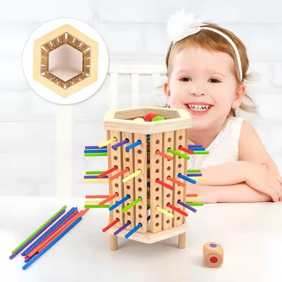 Montessori Game with Colorful Wooden Sticks Tower Dice Ball Wooden Board Games - Picture 11 of 11